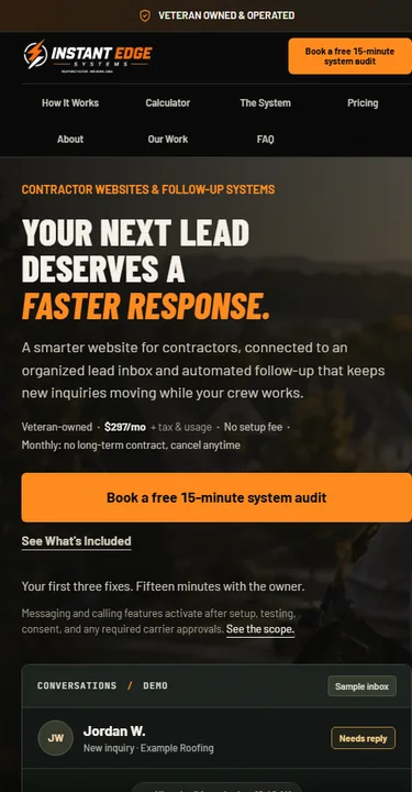 Instant Edge Systems website mobile preview